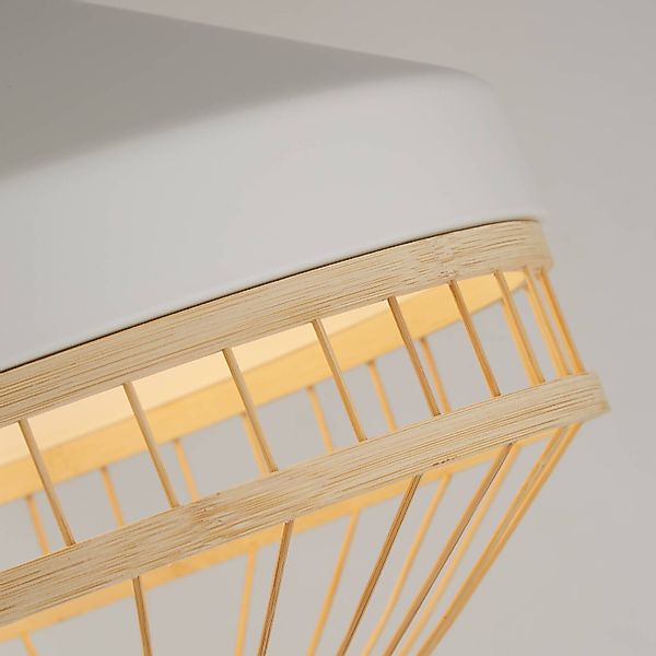 Pendelleuchte Lanya, weiß, Stahl/Bambus, Ø 30 cm, E27 günstig online kaufen