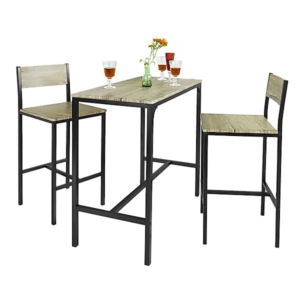 SoBuy Bartisch Set mit 2 Barhockern Holz Metall Natur Schwarz OGT03-N günstig online kaufen