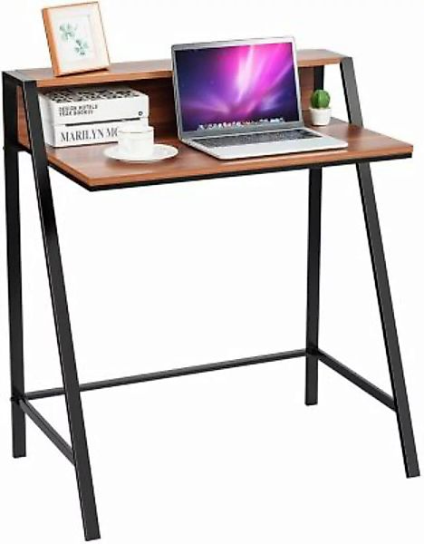 COSTWAY® Computertisch Schreibtisch 2-stöckig braun günstig online kaufen