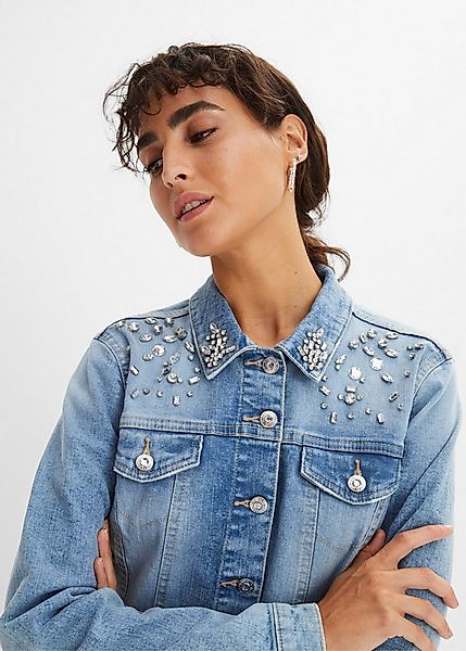 bonprix Jeansjacke in klassischer Form und mit hochwertigen Glitzersteinen günstig online kaufen