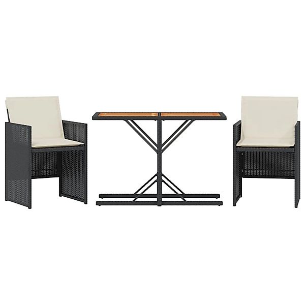 vidaXL 3-Tlg Bistro-Set mit Kissen Schwarz Poly Rattan 365068 günstig online kaufen