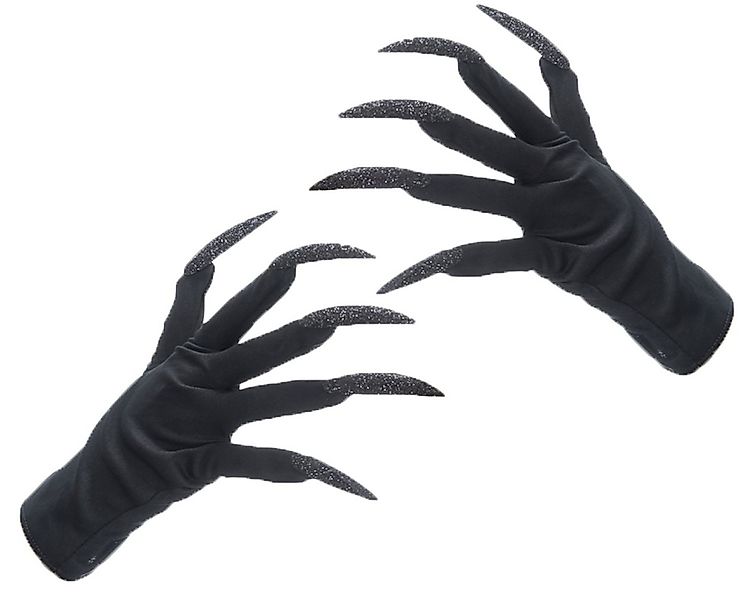 CHAKS Kostüm Handschuhe 'Hexenfingernägel', Glitzer Schwarz - günstig online kaufen