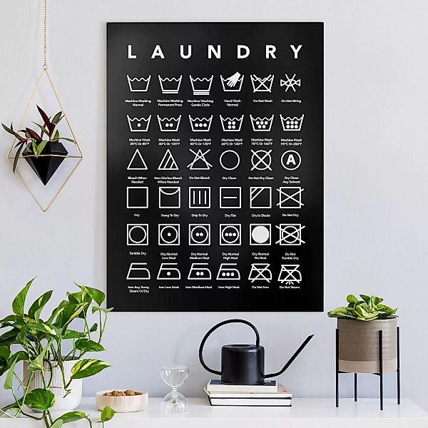 Leinwandbild Laundry Symbole Schwarz-Weiß günstig online kaufen