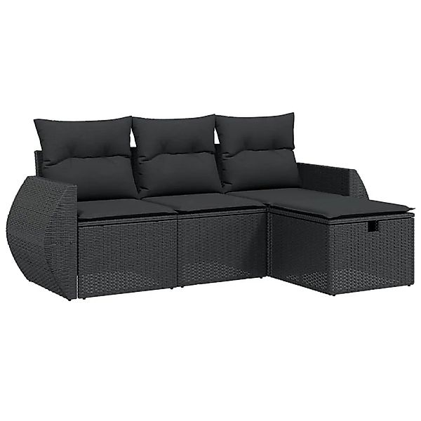 vidaXL 4-Tlg Garten-Sofagarnitur mit Kissen Schwarz Poly Rattan 3264061 günstig online kaufen