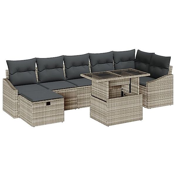 vidaXL Loungesofa 8-teiliges Garten-Sofa-Set mit Kissen Hellgrau Poly-Ratta günstig online kaufen