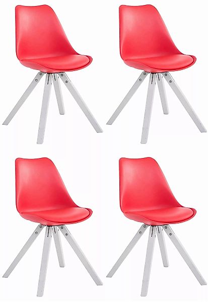 4er Set Stühle Toulouse Kunstleder Weiß (eiche) Square Rot günstig online kaufen