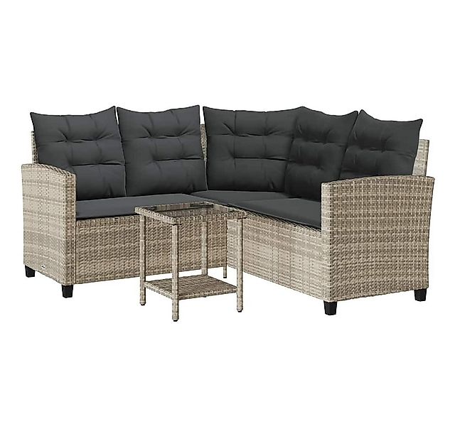 vidaXL Loungesofa Gartensofa in L-Form mit Tisch und Kissen Hellgrau Poly R günstig online kaufen