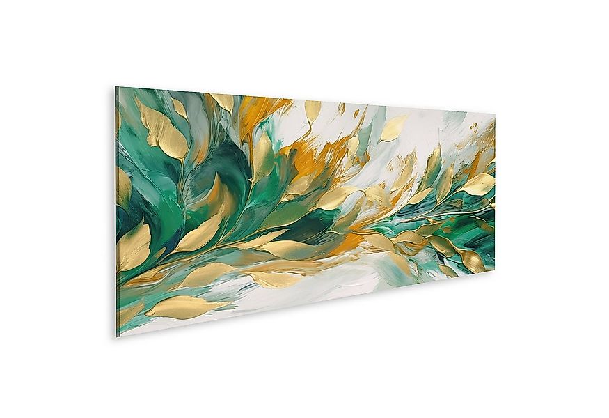 islandburner Leinwandbild Schönes abstraktes Gold Grün Floraldesign Bilder günstig online kaufen