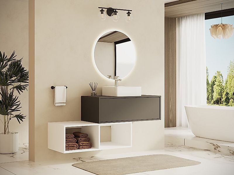 Waschbeckenunterschrank hängend mit quadratischem Waschbecken - 1 anthrazit günstig online kaufen