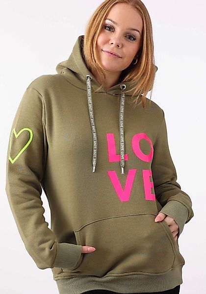 Zwillingsherz Kapuzensweatshirt mit gesticktem Neon Herz günstig online kaufen