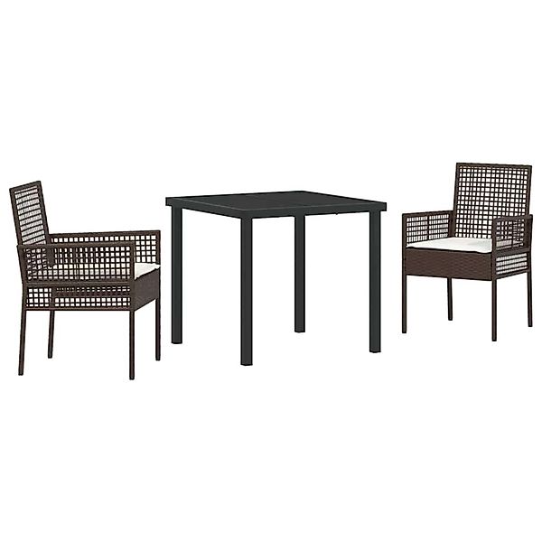 vidaXL 3-Teilige Garten Esstisch Set mit Kissen Braun Poly Rattan 3379870 günstig online kaufen