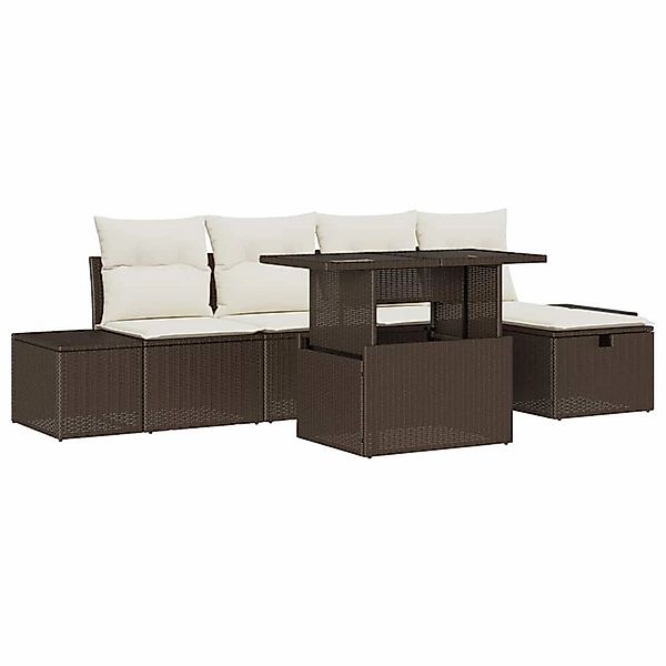 vidaXL 6-Tlg Garten-Sofagarnitur mit Kissen Braun Poly Rattan 3361197 günstig online kaufen