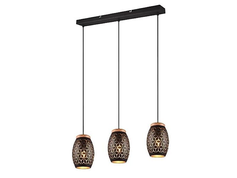 Pendelleuchte 3xE27 ⌀15cm Metall Holz Schwarz / Gold günstig online kaufen