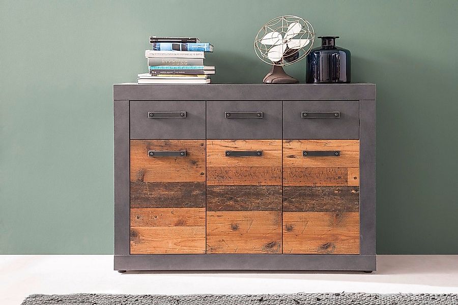 trendteam Sideboard Sideboard Kommode Indy, Old Used Wood / Matera grau, 11 günstig online kaufen