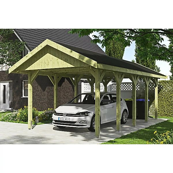 Satteldach-Carport Wallgau 380 x 750 cm schwarze Schindeln günstig online kaufen