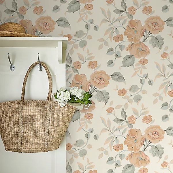 LAURA ASHLEY Vliestapete »Alyworth Trail Apricot«, geblümt, 10mx52cm (ca. 5 günstig online kaufen