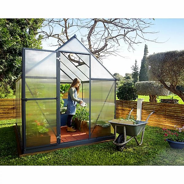Palram - Canopia Gewächshaus Grau 5,7 m² inkl. Fundamentrahmen günstig online kaufen