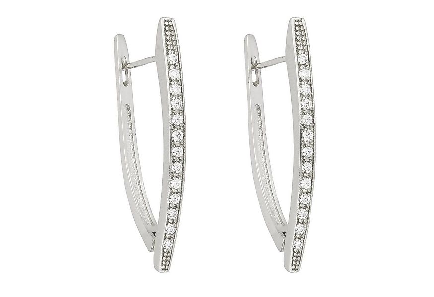 LÖB Paar Creolen 18K Weißgold vergoldet Creolen Zirkonia Stein Tropfen Oval günstig online kaufen