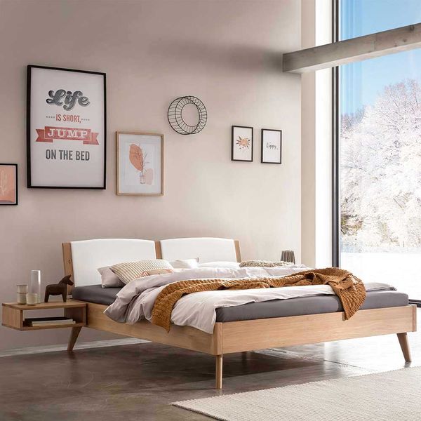 140x200 cm Bett Eiche hell geölt aus Massivholz 38 cm Einstiegshöhe günstig online kaufen