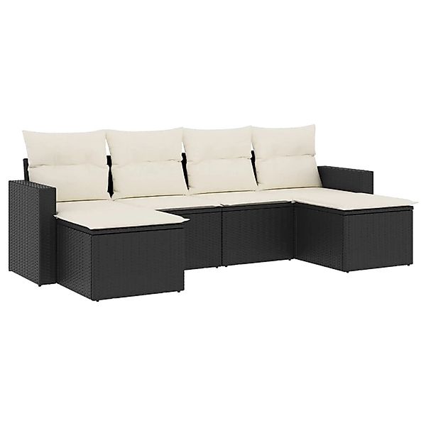 vidaXL 6-Tlg Garten-Sofagarnitur mit Kissen Schwarz Poly Rattan 3219306 günstig online kaufen