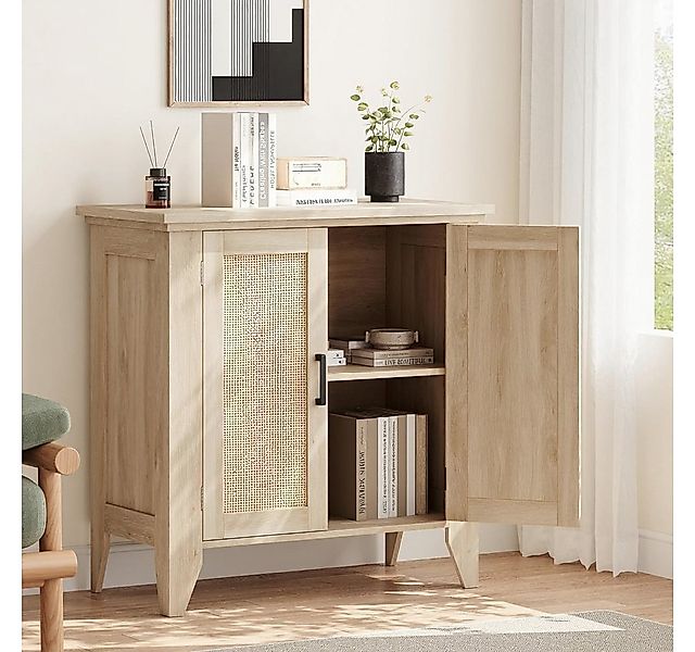 GarveeMore Sideboard rattan mit 2 Türen und verstellbaren Regalen,76x40x80c günstig online kaufen