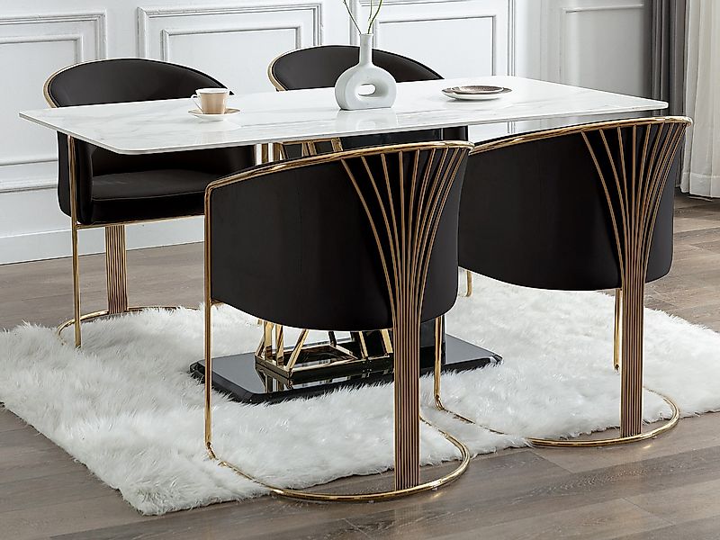 Stuhl mit Armlehnen 6er-Set - Samt & Metall - Schwarz und Goldfarben - JOSE günstig online kaufen