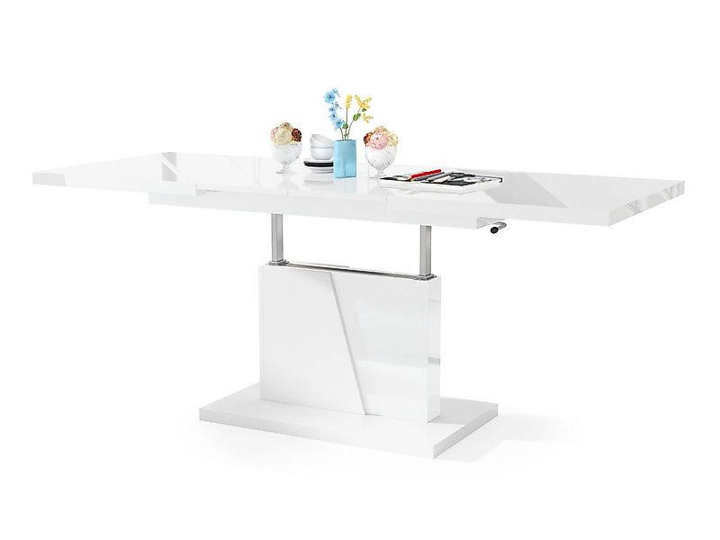Mazzoni Couchtisch Grand Noir Weiß Hochglanz/Weiß höhenverstellbar ausziehb günstig online kaufen