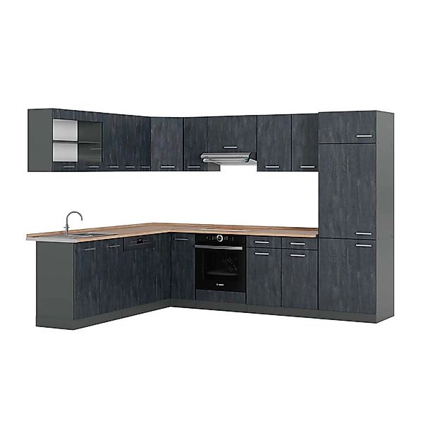 Vicco R-Line Einbauküche in L-Form Schwarz Beton/Anthrazit 227 x 287 cm AP günstig online kaufen