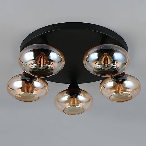 Deckenleuchte Divina, amberfarbig, Ø 49 cm, 5-flammig, Glas günstig online kaufen