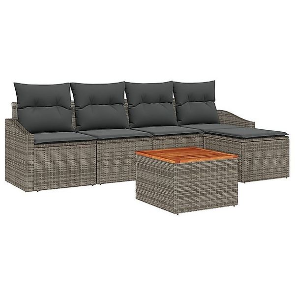 vidaXL Loungesofa 6-teiliges Garten-Sofa-Set mit Kissen Grau Poly-Rattan, 6 günstig online kaufen