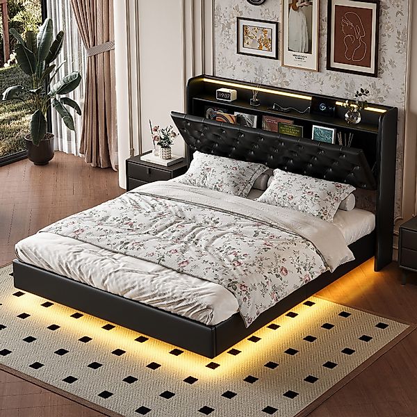 PXloue Polsterbett Stylisches Polsterbett mit LED-Beleuchtung günstig online kaufen