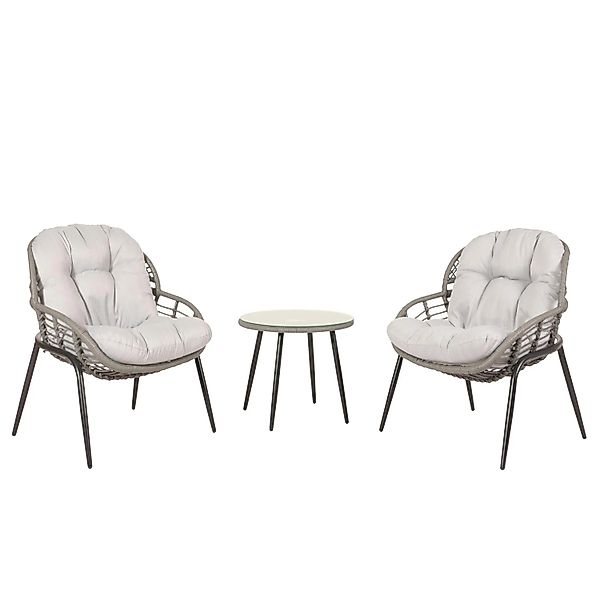 Proregal Poly-Rattan Garnitur HxBxT 85,5x67x68 cm Sitzhöhe 35cm Grau Polste günstig online kaufen