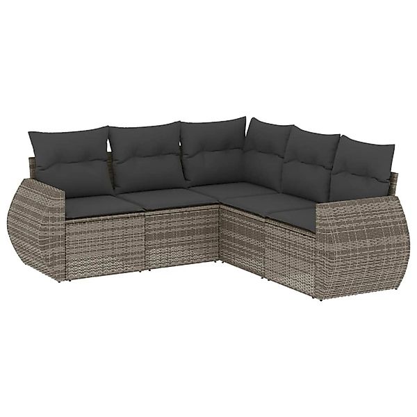 vidaXL 5-Tlg Garten-Sofagarnitur mit Kissen Grau Poly Rattan 3221349 günstig online kaufen