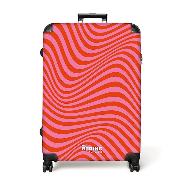 NoBoringSuitcases.com© Hartschalen-Trolley Rot mit rosa Wellenlinien günstig online kaufen