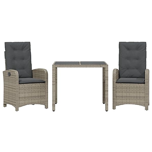 vidaXL 3-tlg Garten-Essgruppe mit Kissen Grau Poly Rattan Modell 21 günstig online kaufen