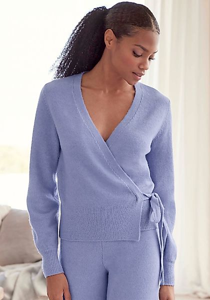 LASCANA Wickelstrickjacke, mit breitem Rippbündchen, Loungewear günstig online kaufen