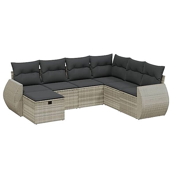 vidaXL 7-Tlg Garten-Sofagarnitur mit Kissen Hellgrau Poly Rattan 3264148 günstig online kaufen