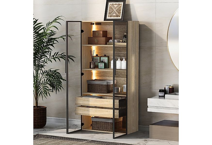 Flieks Vitrine Hochschrank mit LED-Beleuchtung und 4 Fächern (1-St., B74/T3 günstig online kaufen