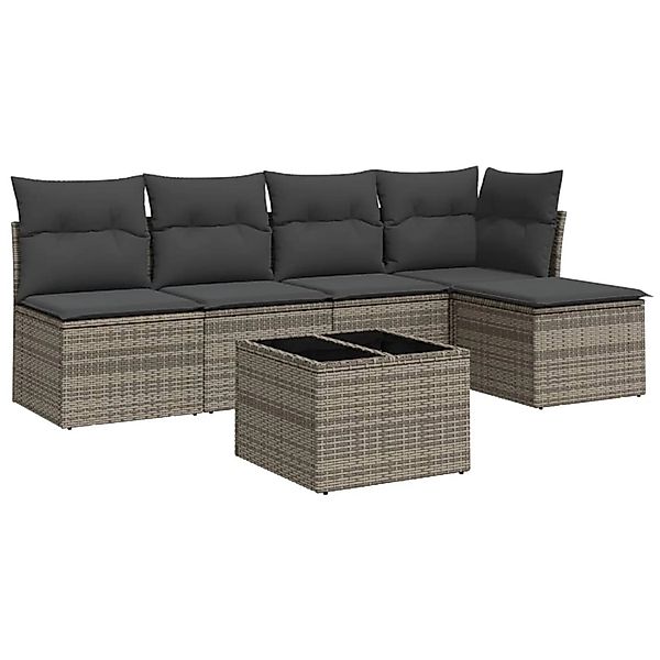 vidaXL 6-Tlg Garten-Sofagarnitur mit Kissen Grau Poly Rattan 3217530 günstig online kaufen