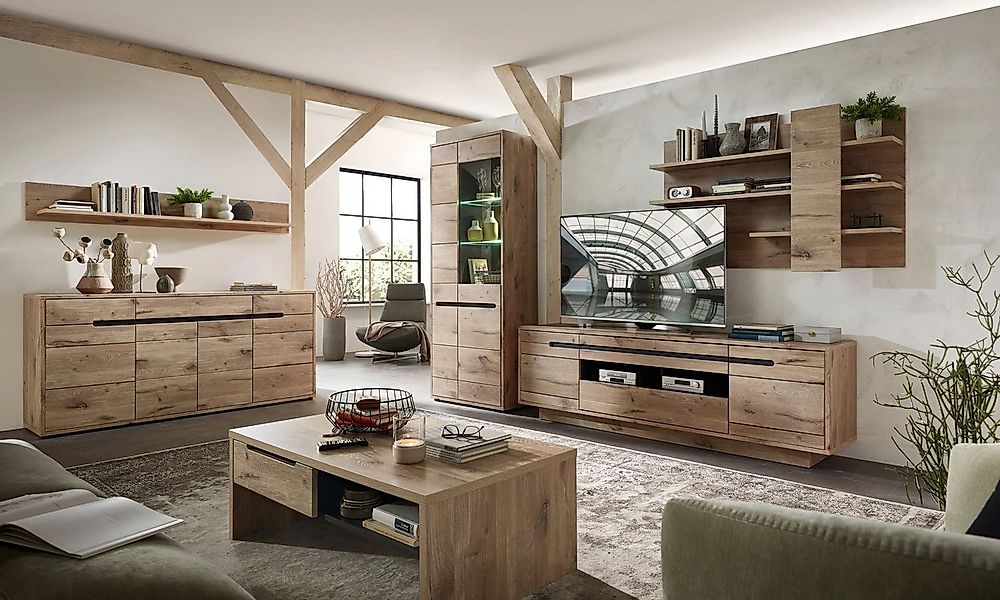 moebel-dich-auf Wohnwand BELLINZONA, (Wohnzimmer-Set, Vitrine + Wandboard + günstig online kaufen