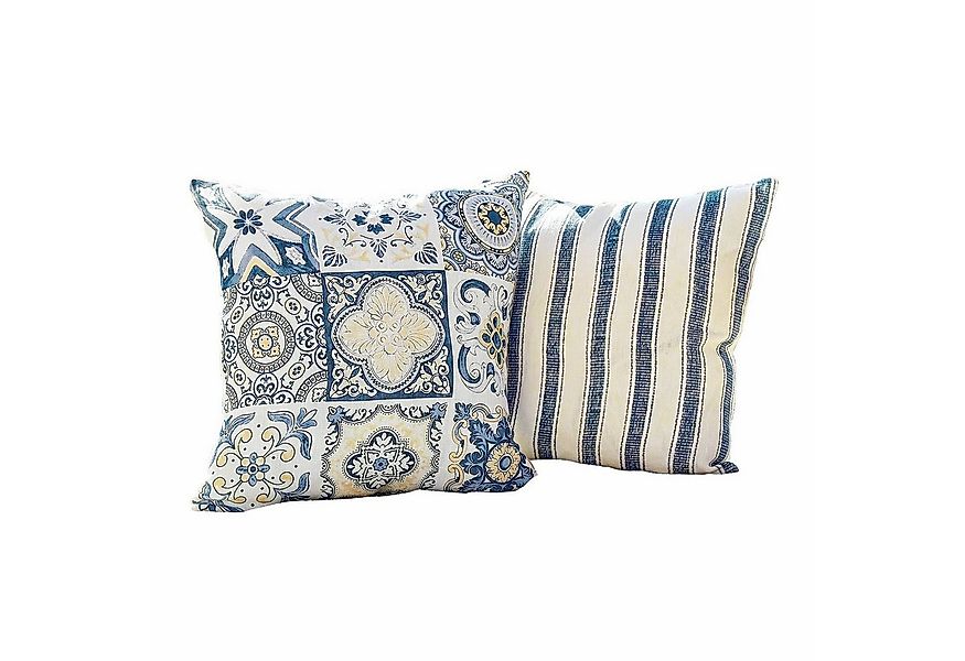 Mirabeau Kissenhülle Kissenhülle 2er Set Bourrignon blau/beige günstig online kaufen