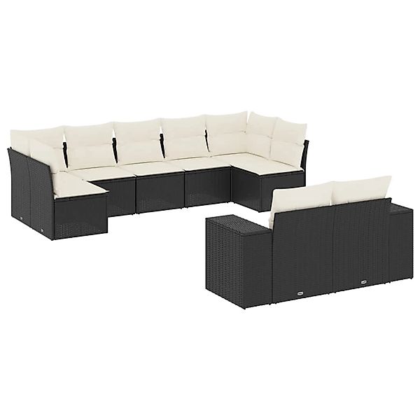 vidaXL 9-Tlg Garten-Sofagarnitur mit Kissen Schwarz Poly Rattan 3255353 günstig online kaufen