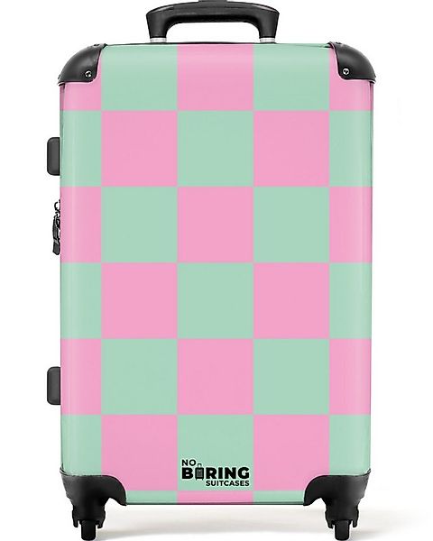 NoBoringSuitcases.com© Hartschalen-Trolley Rosa mit türkisem Schachbrettmus günstig online kaufen