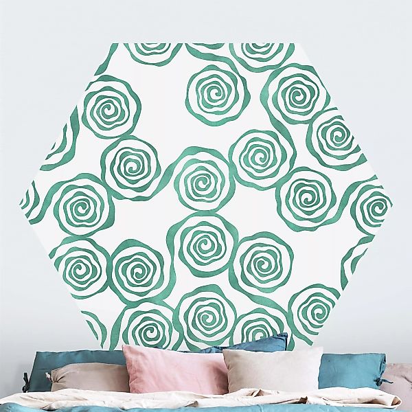 Hexagon Mustertapete selbstklebend Natürliches Muster Strudel Türkis günstig online kaufen