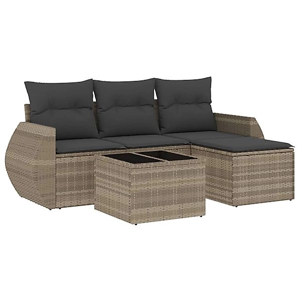vidaXL 5-Tlg Garten-Sofagarnitur mit Kissen Hellgrau Poly Rattan 3253619 günstig online kaufen