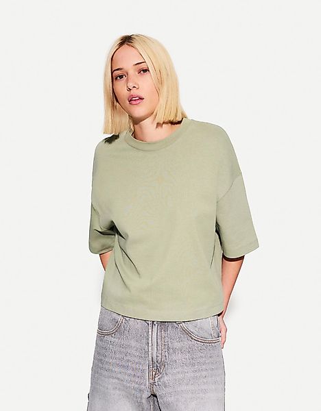 Bershka Oversize-T-Shirt Aus Schwerem Baumwollcotton Mit Kurzen Ärmeln Dame günstig online kaufen