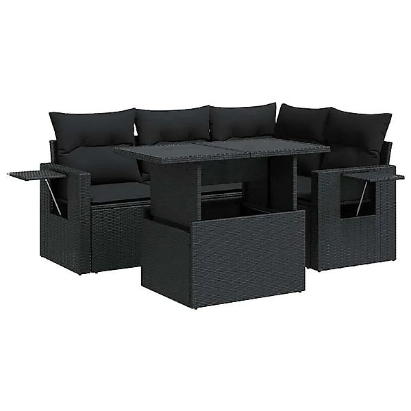 vidaXL 5-Tlg Garten-Sofagarnitur mit Kissen Schwarz Poly Rattan 3326466 günstig online kaufen