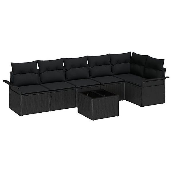 vidaXL Loungesofa 7-teiliges Garten-Sofa-Set mit Kissen in beigem Poly-Ratt günstig online kaufen