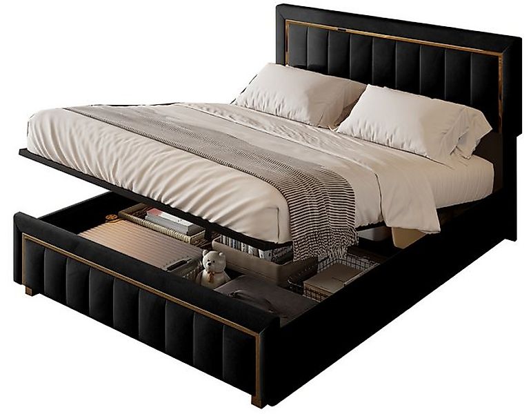 FUROKOY Stauraumbett Doppelbett Polsterbett mit Lattenrost und hydraulische günstig online kaufen