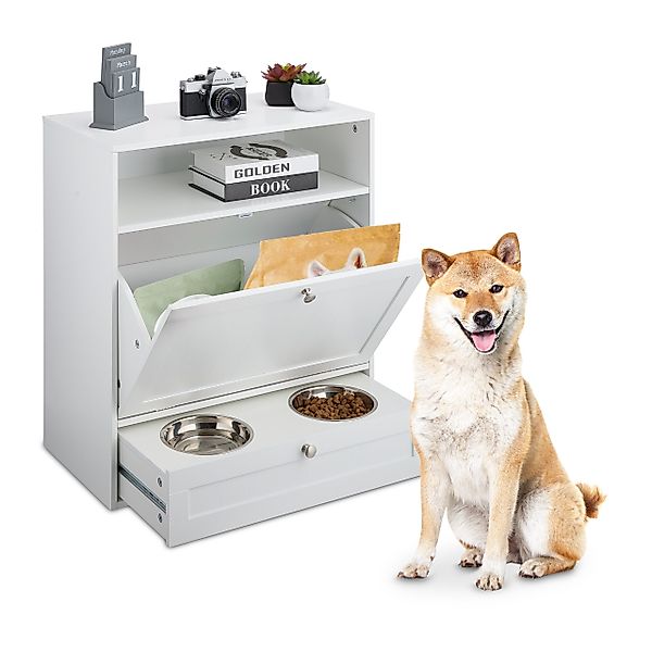 relaxdays Futterstation Futterschrank Hunde, Edelstahl günstig online kaufen